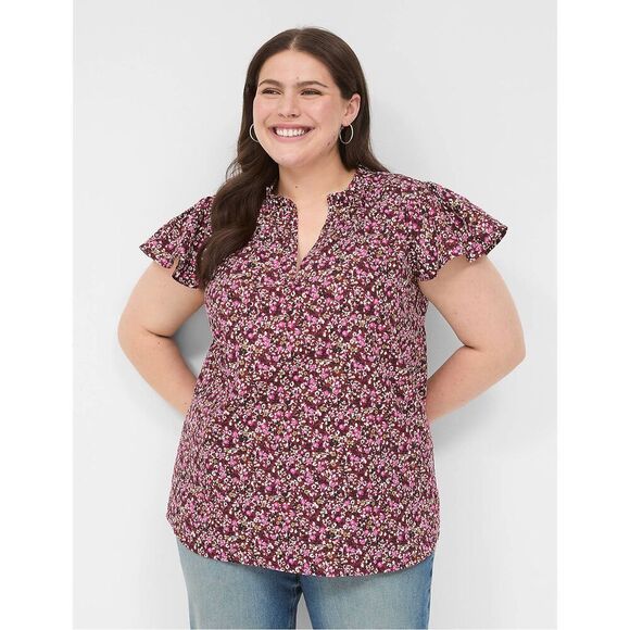 Lane Bryant Ruffle Notch-Neck Popover Top Size 24 NWT - Picture 1 of 6